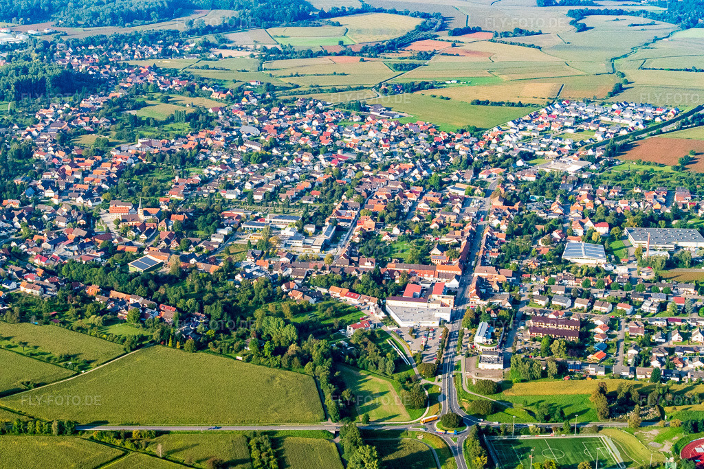 Luftbild: Ortsansicht von Südwesten im Ortsteil Freistett in Rheinau im Bundesland Baden-Württemberg in Deutschland. Foto: P1010025.jpg vom 15.09.2014 durch Werner Riehm/FLY-FOTO.deAuflösung des Originals: 5472 x 3648 px