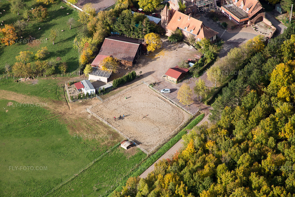Aerial view: View of the town in Niederbronn-les-Bains in the state Bas-Rhin, France.Photo: IMG_084715.jpg taken on 10/23/2015 by Werner Riehm/FLY-FOTO.comResolution of the original: 5472 x 3648 px