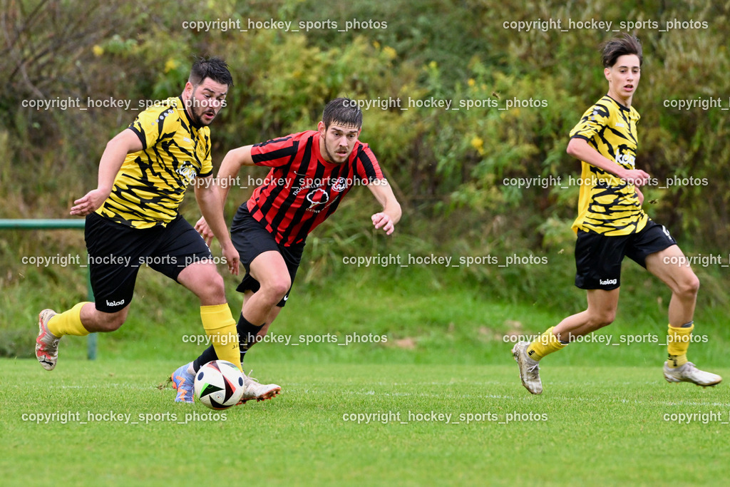 FC Faakersee vs. FC-WR Nussdorf Debant | #31 Ariel Mulahalilovic FC Faakersee, #5 Ivan Makovec FCWR Nussdorf Debant, #12 Moritz Nico Prugger FC Faakersee, FC Faakersee vs. FC-WR Nussdorf Debant, FC Faakersee vs. FC-WR Nussdorf Debant am 28.09.2024 in Finkenstein (Sportplatz Faakersee), Austria, (Photo by Bernd Stefan)