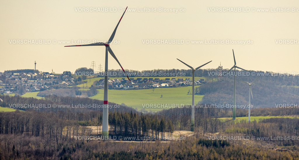 Hagen220402039 | Luftbild, Windräder im Waldgebiet mit Waldschäden in Hohenlimburg, Hagen, Ruhrgebiet, Nordrhein-Westfalen, Deutschland
