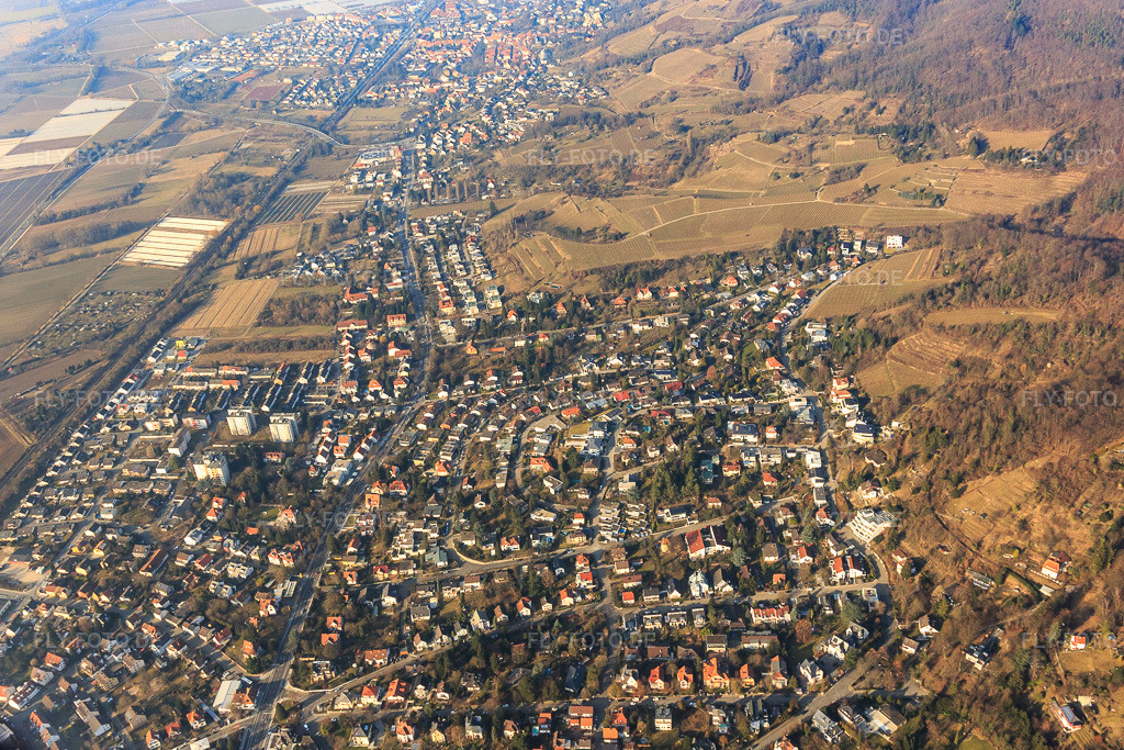 Luftbild: Ortsansicht von Süden im Ortsteil Auerbach in Bensheim im Bundesland Hessen in Deutschland. Foto: IMG_096721.jpg vom 15.02.2017 durch Werner Riehm/FLY-FOTO.de