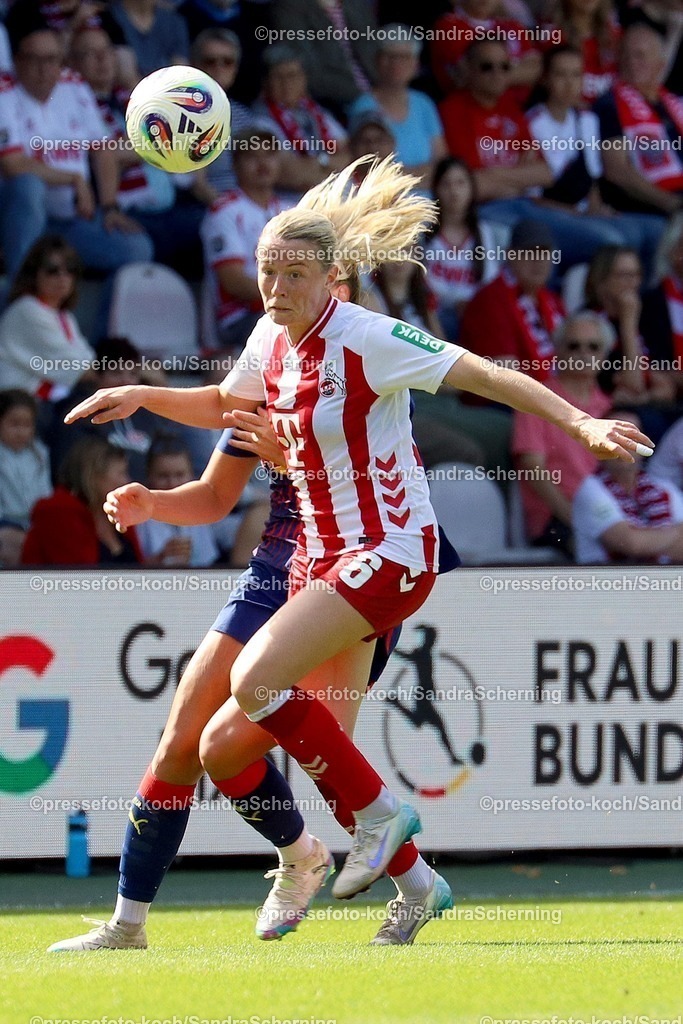 xSSc06092502023 | 05.09.2025, xsscx, Frauen Fuﬂball, 1. FC Koeln - RB Leipzig, 1. Fuﬂball Bundesliga, 01. Spieltag, Franz-Kremer-Stadion, Saison 2025 2026: Sandra-Maria Jessen (1. FC Koeln #06) im Zweikampf gegen Marleen Schimmer (RB Leipzig #14) DFB regulations prohibit any use of photographs as image sequences and or quasi-video. Nordrhein-Westfalen Deutschland