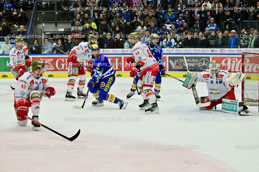 EC VSV vs. HC Bozen 16.2.2024 | #93 Frigo Luca, #55 Vandane Davis, #16 Kevin Hancock,  #44 Valentine Scott, #84 Andrew Desjardins, #38 Harvey Sam, EC VSV vs. HC Bozen 16.2.2024, EC VSV vs. HC Bozen 16.2.2024 am 16.02.2024 in Villach (Stadthalle Villach), Austria, (Photo by Bernd Stefan)