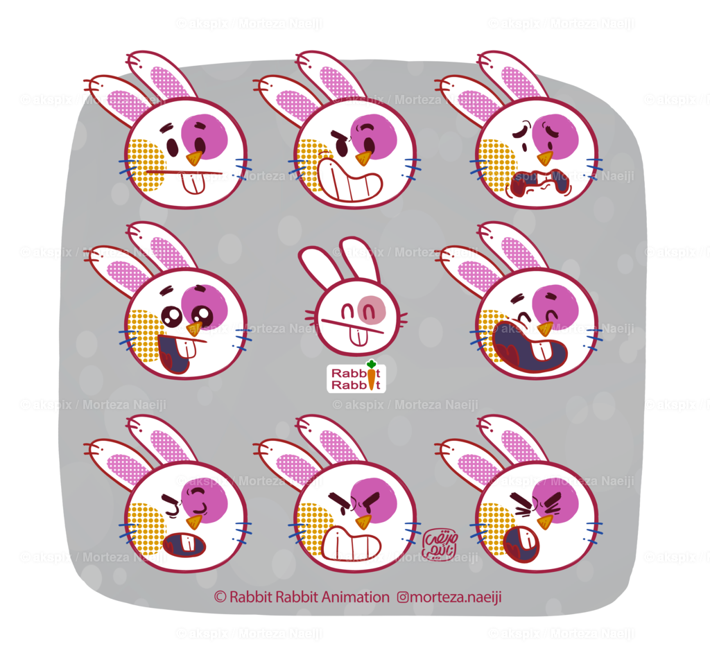 Rabbit Rabbit- Expression sheet | Die Bildagentur Akspix ist eine Online-Bildagentur und bietet professionelles und kreatives Bildmaterial Royalty free und Rights Managed. Bildarchiv Akspix bietet eine große Auswahl an kreativen und klassischen Motiven.Frankfurt Fotograf, Fotoshooting