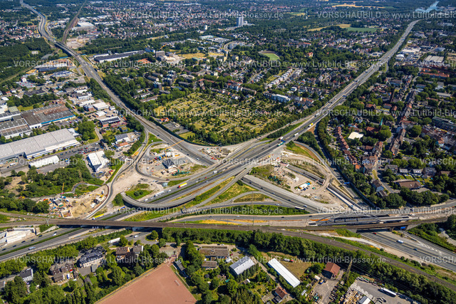 Herne230702379 | Luftbild, Großbaustelle Autobahnkreuz Herne, Autobahn A43 und Autobahn A42, Baukau-West, Herne, Ruhrgebiet, Nordrhein-Westfalen, Deutschland