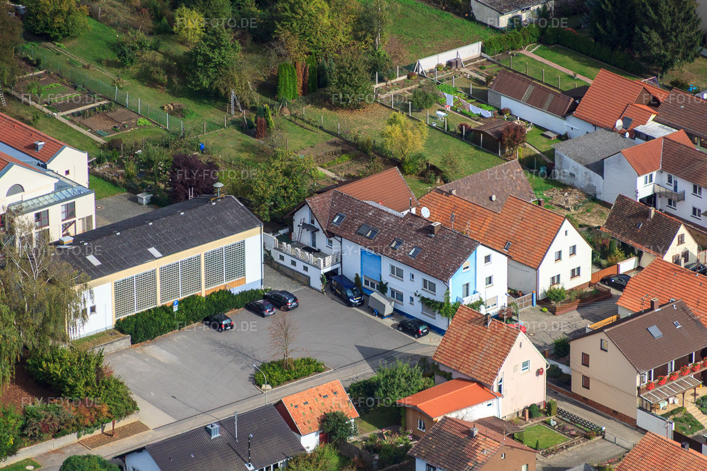Luftbild: Raiffeisenstr in Minfeld im Bundesland Rheinland-Pfalz in Deutschland. Foto: IMG_22549.jpg vom 15.10.2009 durch Werner Riehm/FLY-FOTO.de