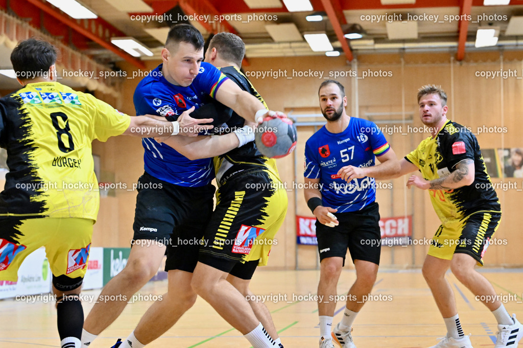 SC Ferlach vs. Bregenz Handball | #32 KOTAR Matic Bregenz Handball, #8 BURGER Sebastian Bregenz Handball, #10 Perkusic Toni SC Ferlach, #57 LEBAN Patrik SC Ferlach, #11 Brombeis Matthias Bregenz Handball, SC Ferlach vs. Bregenz Handball, SC Ferlach vs. Bregenz Handball am 28.09.2024 in Ferlach (Ballspielhalle Ferlach), Austria, (Photo by Bernd Stefan)