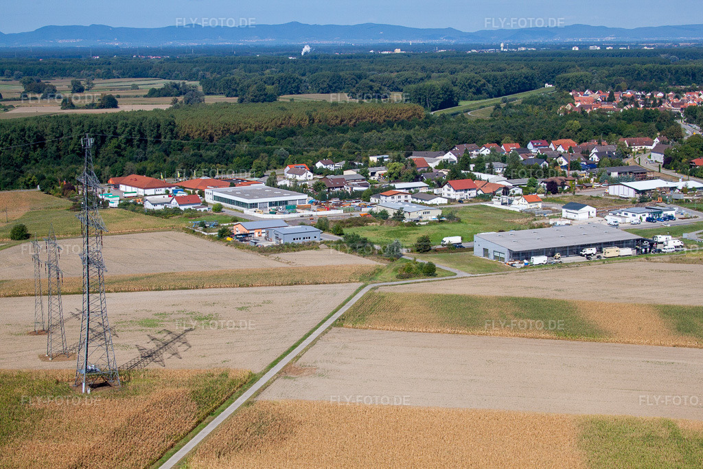 Luftbild: Gewerbegebiet Gewerbering im Ortsteil Rußheim in Dettenheim im Bundesland Baden-Württemberg in Deutschland. Foto: IMG_20550.jpg vom 30.08.2009 durch Werner Riehm/FLY-FOTO.de