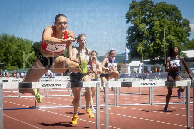 B&amp;S Kurpfalz Gala; Weinheim, 23.05.2026 | WEINHEIM, GERMANY - MAY 24: Franziska Schuster (GER/TSV Bayer o4 Leverkusen) in the heats over 100m hurdles during the B&amp;S Kurpfalz Gala am 23.05.2026 at the  Sepp-Herberger-Stadium in Weinheim (Baden-Wuerttemberg / Germany).