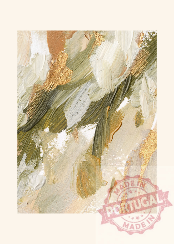 Abstract Painting with Gold, Green, and White Brushstrokes Creating Dynamic Composition | Green, white, and gold oil paint brushstrokes create a dynamic abstract painting, perfect for modern interiors - Realisiert mit Pictrs.com
