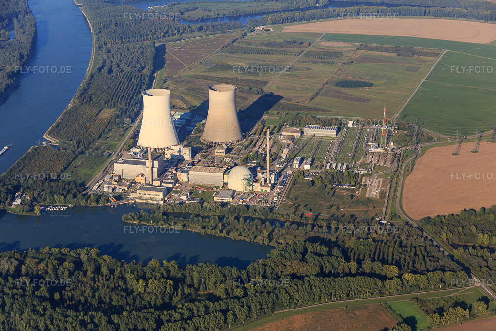 Luftbild: KKW der EnBW Kernkraft GmbH (EnKK) am Rhein in Philippsburg im Bundesland Baden-Württemberg in Deutschland. Foto: IMG_072887.jpg vom 23.09.2014 durch Werner Riehm/FLY-FOTO.deAuflösung des Originals: 5472 x 3648 px