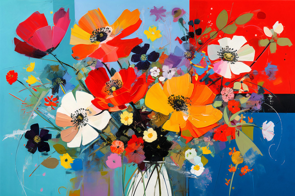 2307069 - Blumenstrauss | Modernes farbenfrohes abstraktes Wandbild eines Blumenstraußes.