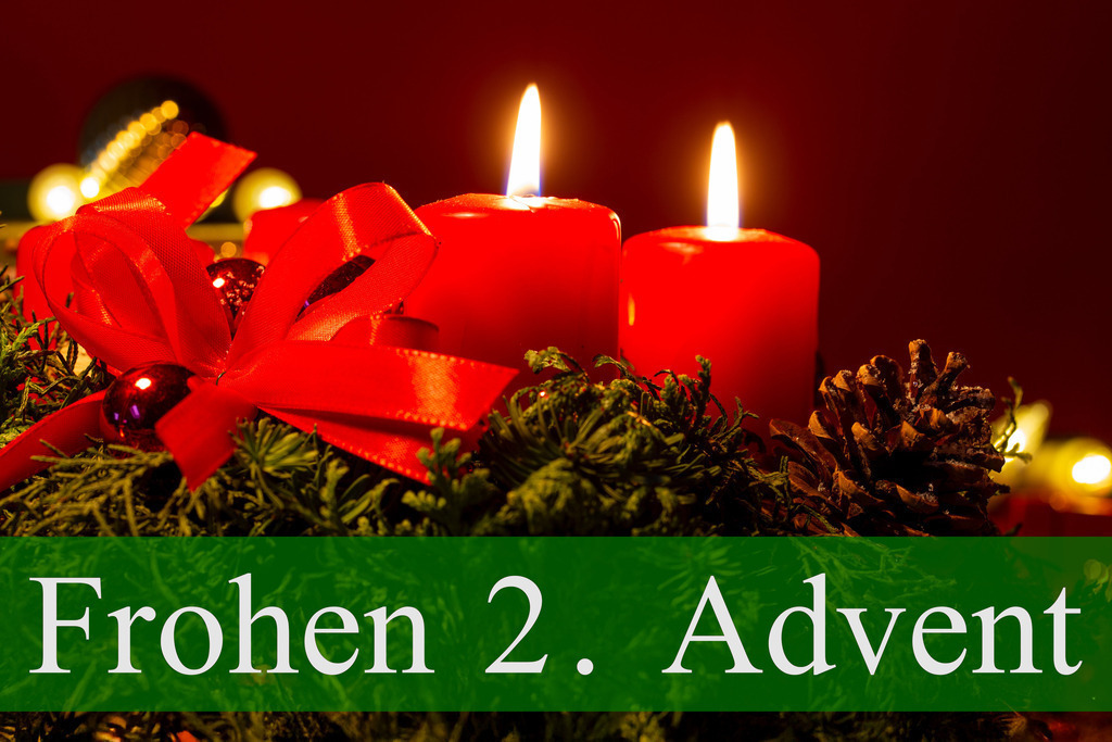 Adventsgrüße  | Adventsgrüße Zweiter Advent: Adventskranz mit Schriftzug FROHEN 2. ADVENT - Realisiert mit Pictrs.com
