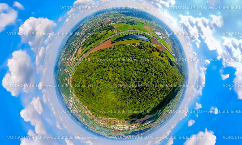PortaWestfalica24059059Wiehengebirge | Luftbild, Kaiser-Wilhelm-Denkmal, kulturelles Denkmal, Wiehengebirge und Fluss Weser, Gut und See Wedigenstein, Erdkugel, Fisheye Aufnahme, Fischaugen Aufnahme, 360 Grad Aufnahme, tiny world, little planet, fisheye Bild, Barkhausen, Porta Westfalica, Ostwestfalen, Nordrhein-Westfalen, Deutschland