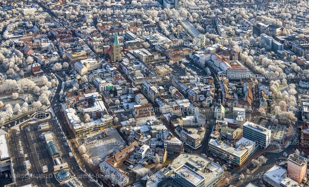 Hamm221202885 | Luftbild, Winterliche City, Evang. Pauluskirche, St. Marien-Hospital, Evang. Jugendkirche / Lutherkirche, Mitte, Hamm, Ruhrgebiet, Nordrhein-Westfalen, Deutschland