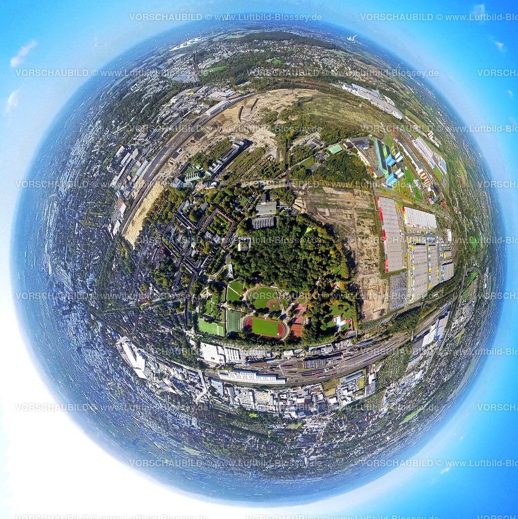 Dortmund221006_12aHoeschAreal | Luftbild, Westfalenhütte Gewerbegebiet, Hoesch Areal, Fisheye Aufnahme, Fischaugen Aufnahme, 360 Grad Aufnahme, Borsigplatz, Dortmund, Ruhrgebiet, Nordrhein-Westfalen, Deutschland