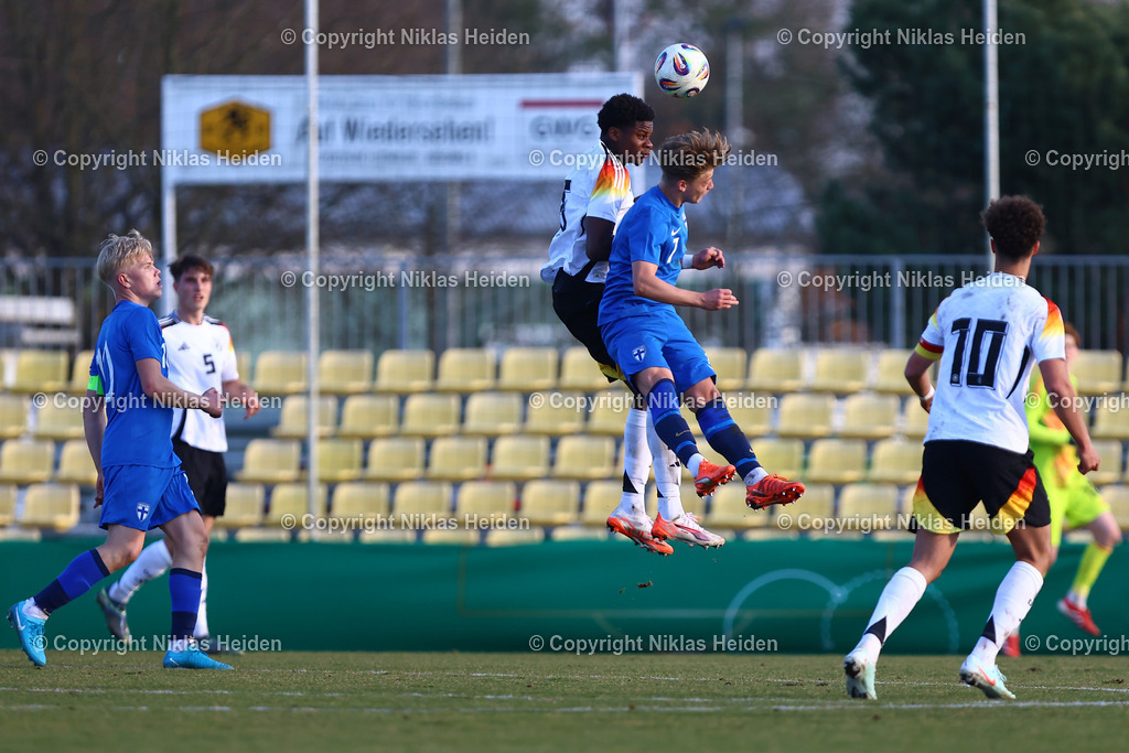 NH_DeutschlandU19_FinnlandU19_UEFAQualifikationsturnier_22032025 | #6 Winners Osawe (Deutschland U19), #7 Matias Siltanen (Finnland U19)Fußball I Junioren I UEFA-U19-Europameisterschaft I Saison 2024-2025 I Qualifikationsturnier I Deustchland U19 - Finnland U19 I 22.03.2025 I GWG-Stadion Flutmulde