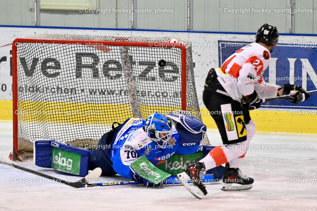 ESC SPARKASSE STEINDORF vs. EV ZELTWEG MURTAL LIONS | #70 Moser Lukas ESC Steindorf, #24 Grüneis Michael EV ZELTWEG MURTAL LIONS, Tor EV ZELTWEG MURTAL, ESC SPARKASSE STEINDORF vs. EV ZELTWEG MURTAL LIONS, ESC SPARKASSE STEINDORF vs. EV ZELTWEG MURTAL LIONS am 27.12.2025 in Steindorf (Ossiachersee Halle), Austria, (Photo by Bernd Stefan)