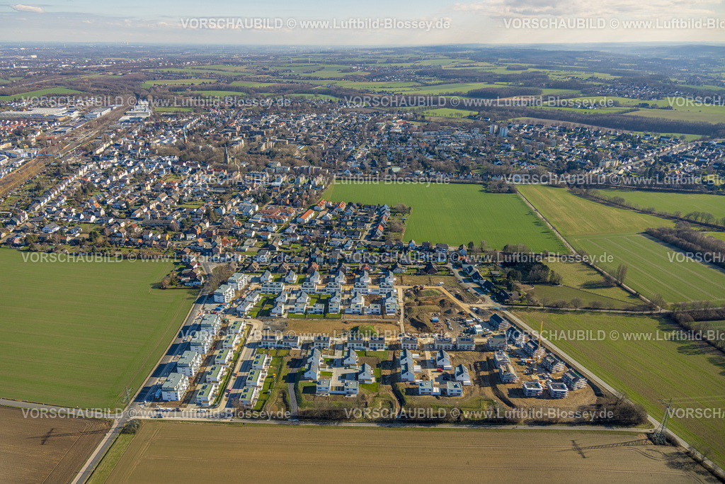 Holzwickede230213635 | Luftbild, Neubaugebiet und Baustelle, Wohnpark Emscherquelle in Hohenleuchte auf dem Areal der ehemaligen Emscherkaserne, Holzwickede, Ruhrgebiet, Nordrhein-Westfalen, Deutschland