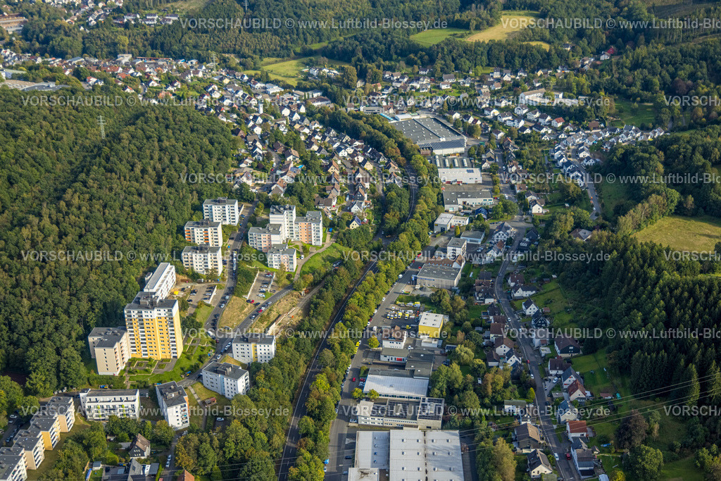 Siegen230912068 | Luftbild, HochhausSiedlung Wohnpark Wildrosenallee, Gewerbegebiet Olper Straße, Langenholdinghausen, Siegen, Siegerland, Nordrhein-Westfalen, Deutschland