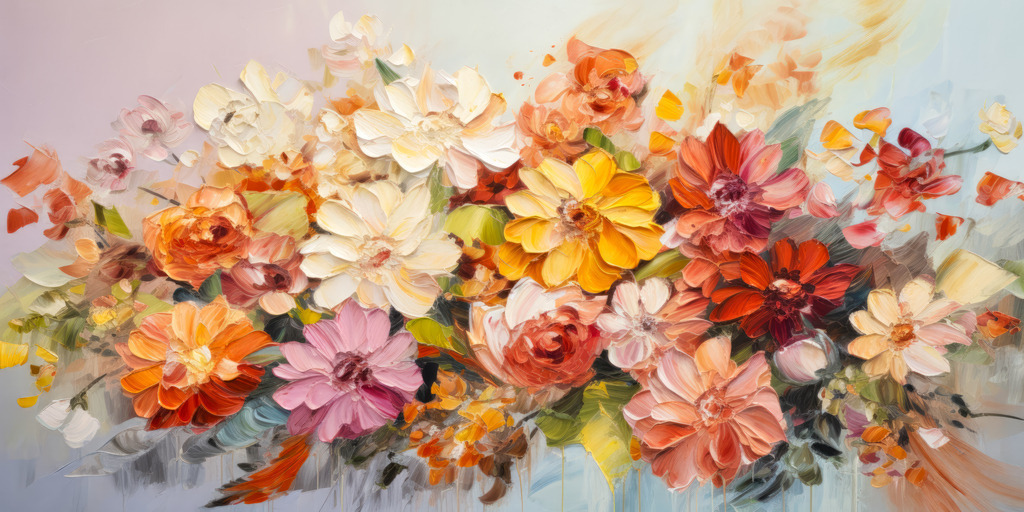 2307162 - Blumengesteck | Modernes farbenfrohes Wandbild mit der Anmutung eines Ölgemäldes.