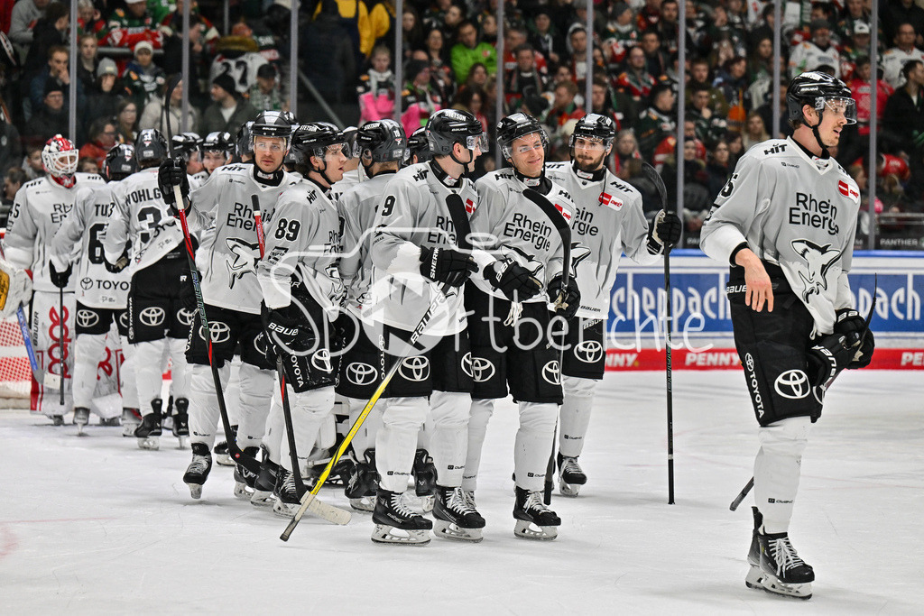 Augsburger Panther - Kölner Haie | Die Haie freuen sich ueber den Sieg in Augsburg / Auswaertssieg / DEL: Augsburger Panther - Koelner Haie, Curt Frenzel Stadion am 02.03.2025