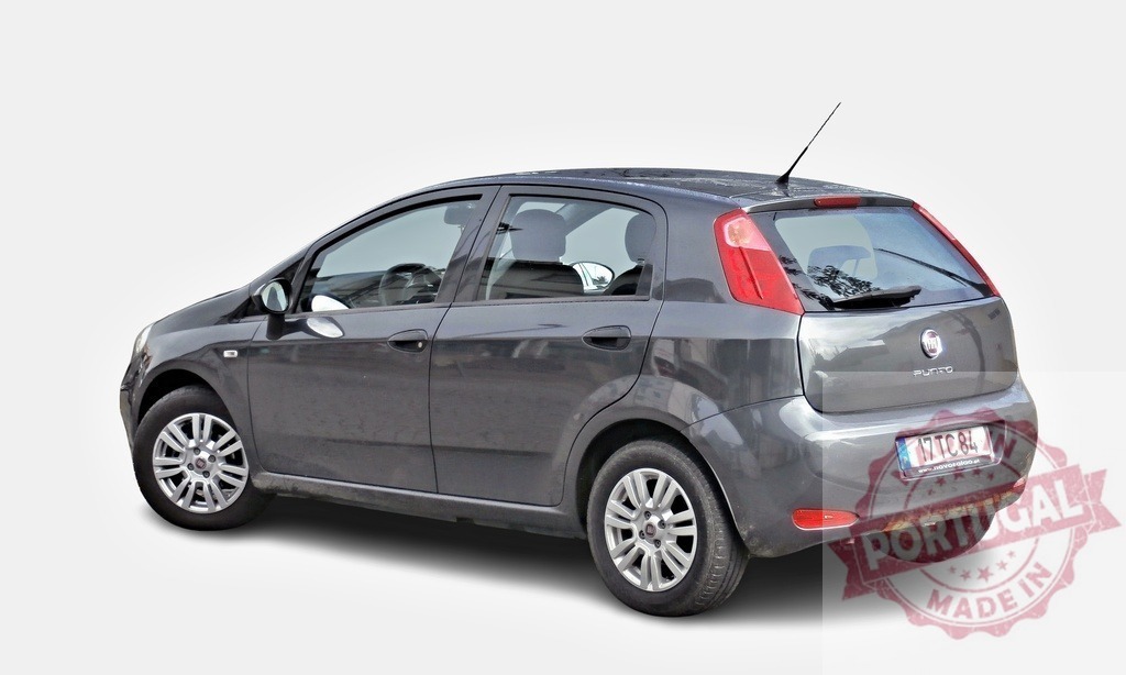 Dark gray Fiat Punto Evo parking, rear view | Studio shot of a dark gray Fiat Punto Evo with white background - Realized with Pictrs.com
