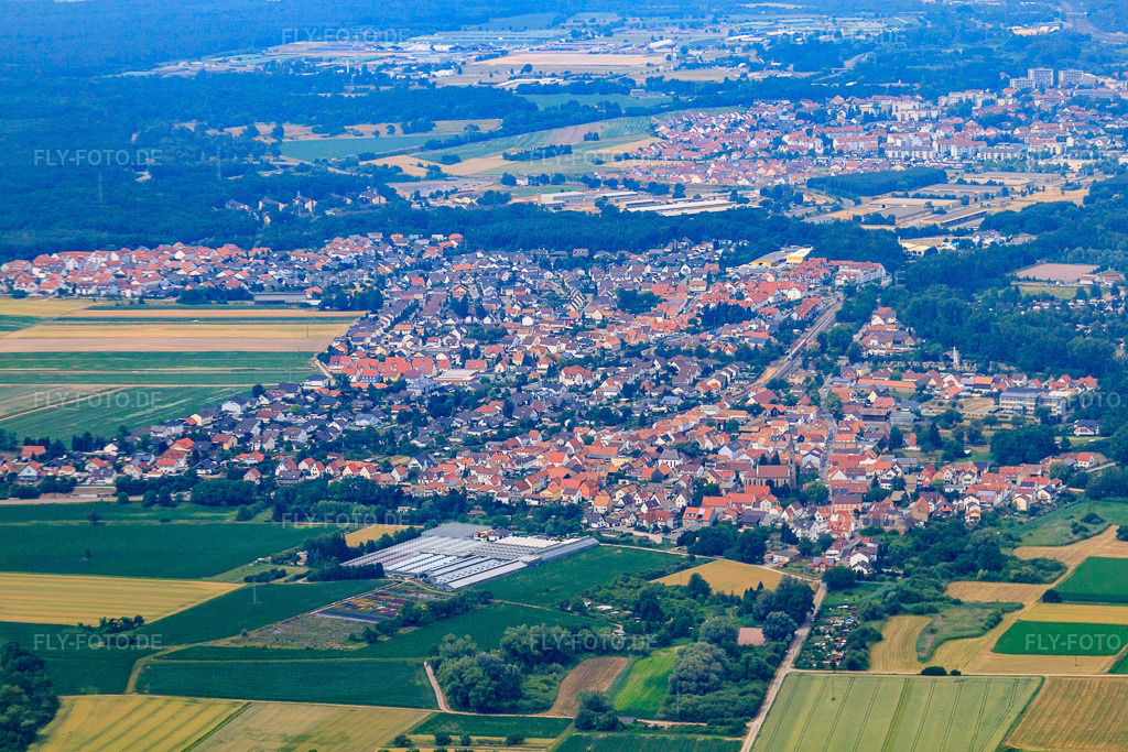Luftbild: Ortsansicht aus Süden im Ortsteil Sondernheim in Germersheim im Bundesland Rheinland-Pfalz in Deutschland. Foto: IMG_29776.jpg vom 02.07.2010 durch Werner Riehm/FLY-FOTO.de