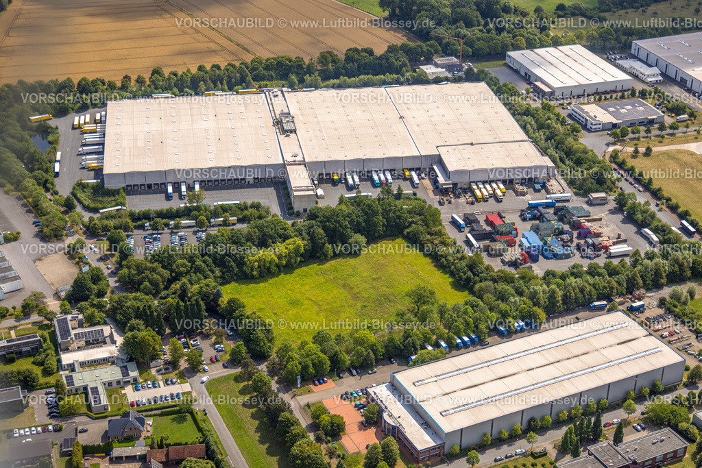 Hamm250701679Rhynern | Luftbild, Netto Hamm Warenlager, Gewerbegebiet Rhynern, Oberster Kamp, Grünfläche Wilhelm-Schumacher-Allee, LKW Anlieferung, unten Fritz Frieling GmbH Grosshändler Zentrale und Abhollager, Stadtbezirk Rhynern, Hamm, Ruhrgebiet, Nordrhein-Westfalen, Deutschland