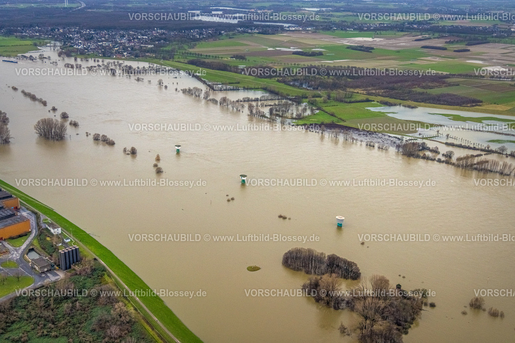 Duisburg231203488 | Luftbild vom Weihnachtshochwasser 2023 am Rhein, der Rhein tritt nach starken Regenfällen über die Ufer,  Marxloh, Duisburg, Ruhrgebiet, Niederrhein, Nordrhein-Westfalen, Deutschland