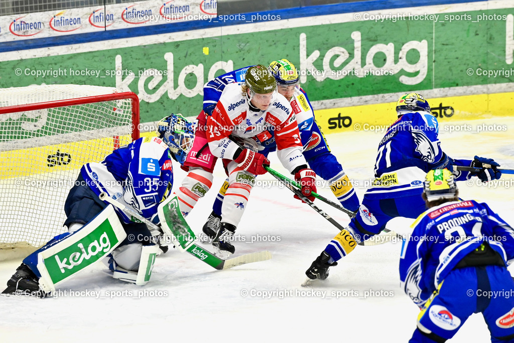 EC IDM Wärmepumpen VSV vs. HCB Südtirol Alperia | #35 Joe Cannata EC VSV, #39 Brett Pollock HCB Südtirol Alperia, #14 Johannes Tschurnig EC VSV, #71 Steven Strong EC VSV, EC IDM Wärmepumpen VSV vs. HCB Südtirol Alperia, EC IDM Wärmepumpen VSV vs. HCB Südtirol Alperia am 28.12.2025 in Villach (Stadthalle Villach), Austria, (Photo by Bernd Stefan)