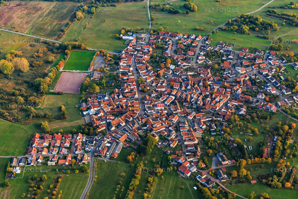 Ortsansicht aus Norden | Luftbild: Ortsansicht aus Norden im Ortsteil Büchelberg in Wörth im Bundesland Rheinland-Pfalz in Deutschland. Foto: IMG_123478.jpg vom 19.10.2020 durch Werner Riehm/FLY-FOTO.de - Realisiert mit Pictrs.com