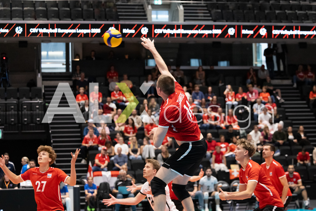 Luxembourg v Switzerland - CEV European League Men | KRIENS, SWITZERLAND - JUNE 12: CHRIS ZUIDBERG of Luxembourg attack / spike during the CEV European League match between Luxembourg and Switzerland at Pilatus Arena on June 12, 2026 in Kriens, Switzerland. - Realisiert mit Pictrs.com
