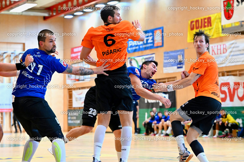 SC Ferlach vs. HSG Holding Graz 23.9.2023 | #81 MILICEVIC Adrian SC Ferlach, #6 PISARIC Djordje Holding Graz, #23 KOCBEK Jure SC Ferlach, #11 ALBEK Joszef Holding Graz, SC Ferlach vs. HSG Holding Graz 23.9.2023, SC Ferlach vs. HSG Holding Graz am 23.09.2023 in Bleiburg (Ballspielhalle Ferlach), Austria, (Photo by Bernd Stefan)