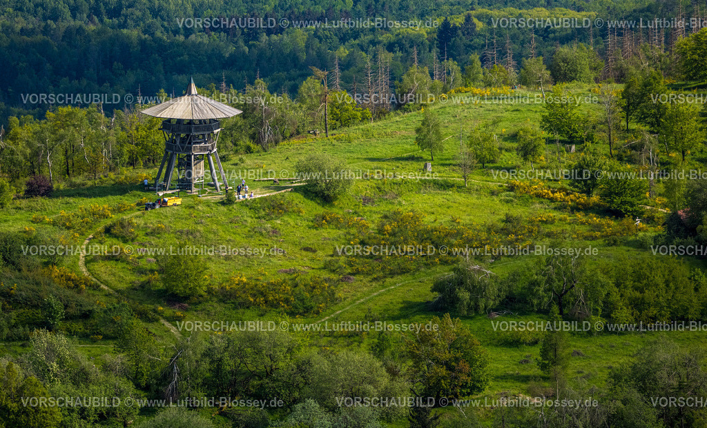 Horn-BadMeinberg240506018Eggeturm | Luftbild, Eggeturm Aussichtsturm auf der Lippischen Velmerstot Kuppe, Baustelle für Renovierung, Teutoburger Wald, Veldrom, Horn-Bad Meinberg, Ostwestfalen, Nordrhein-Westfalen, Deutschland