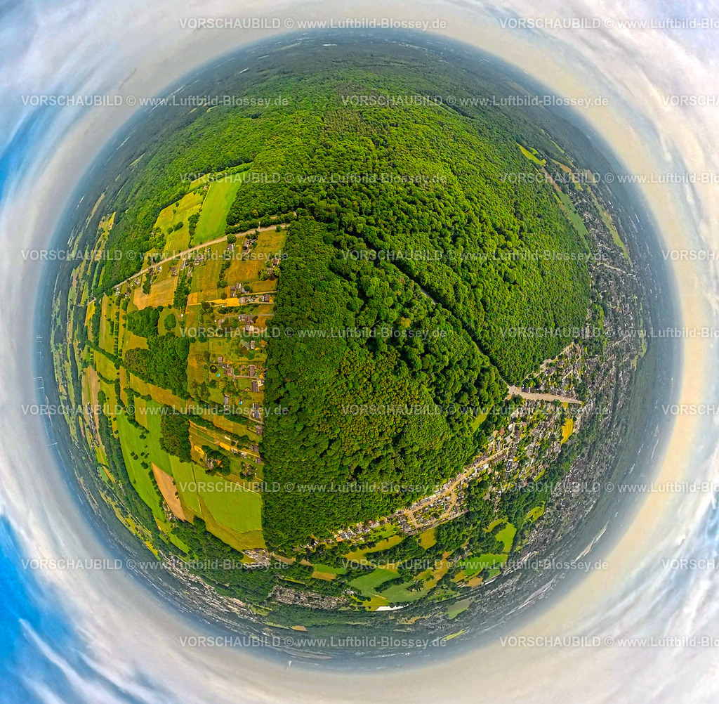 Oberhausen250590022HiesfelderWald | Luftbild, Hiesfelder Wald, Wiesen und Felder, Erdkugel, Fisheye Aufnahme, Fischaugen Aufnahme, 360 Grad Aufnahme, tiny world, little planet, fisheye Bild, Walsumer Mark, Oberhausen, Ruhrgebiet, Nordrhein-Westfalen, Deutschland