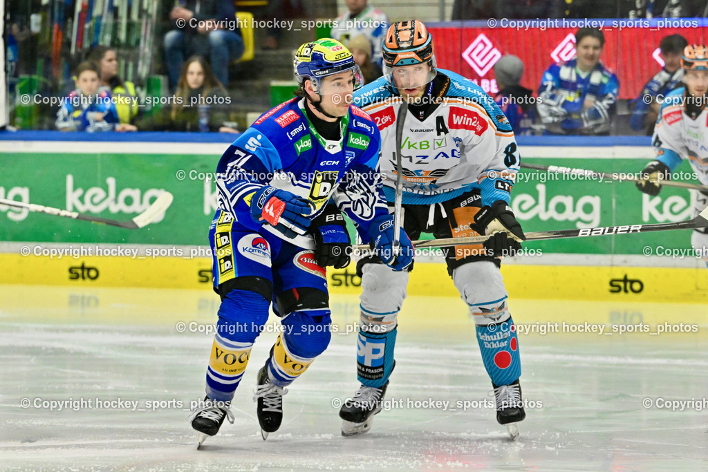 EC IDM Wärmepumpen VSV vs. STEINBACH BLACK WINGS LINZ  | #74 COATTA Max EC VSV, #81 Collins Sean Brendan BLACK WINGS LINZ, EC IDM Wärmepumpen VSV vs. STEINBACH BLACK WINGS LINZ , EC IDM Wärmepumpen VSV vs. STEINBACH BLACK WINGS LINZ  am 28.01.2025 in Villach (Stadthalle Villach), Austria, (Photo by Bernd Stefan)