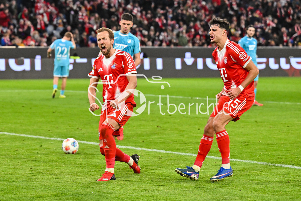 FC Bayern München - TSG 1899 Hoffenheim | MUNICH, GERMANY - 08. FEBRUARY: Jubel der Bayern nach dem Treffer zum 2-1 durch Harry KANE (FC Bayern Munich 9) / Foulelfmeter während dem Bundesligamatch zwischen dem FC Bayern München und der TSG 1899 Hoffenheim am 21. Spieltag in der Allianz Arena / DFL REGULATIONS PROHIBIT ANY USE OF PHOTOGRAPHS AS IMAGE SEQUENCES AND/OR QUASI-VIDEO