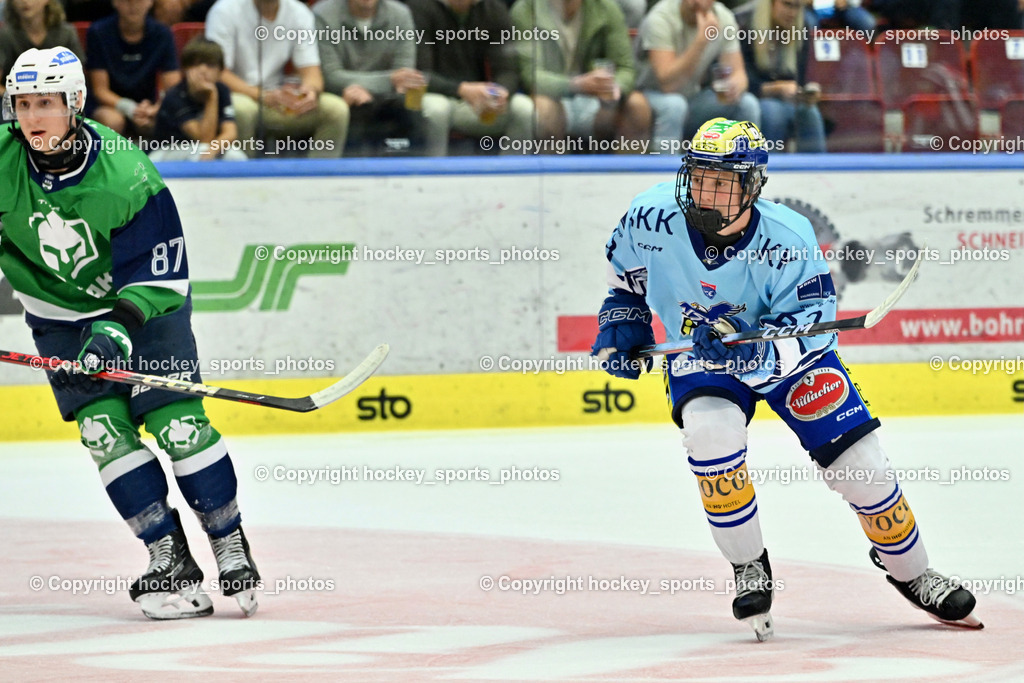 EC iDM Wärmepumpen VSV vs. KHL Sisak | #63 Luca Fischer EC VSV, EC iDM Wärmepumpen VSV vs. KHL Sisak, EC iDM Wärmepumpen VSV vs. KHL Sisak am 02.09.2025 in Villach (Stadthalle Villach), Austria, (Photo by Bernd Stefan)