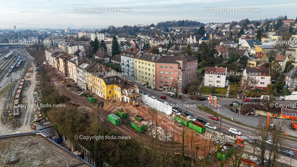Linz_ Waldeggstrasse_ Abbruchhaeuser_ 14.02.2024-9 | 14.02.2024, Linz, AUT, Waldeggstrasse, im Bild  Abbruchhaeuser fuer Westring A26, Baustelle, Bagger, Schutt, Abriss, Autobahnbau, Asfinag, Infrastruktur, Strassenbau

Drohne