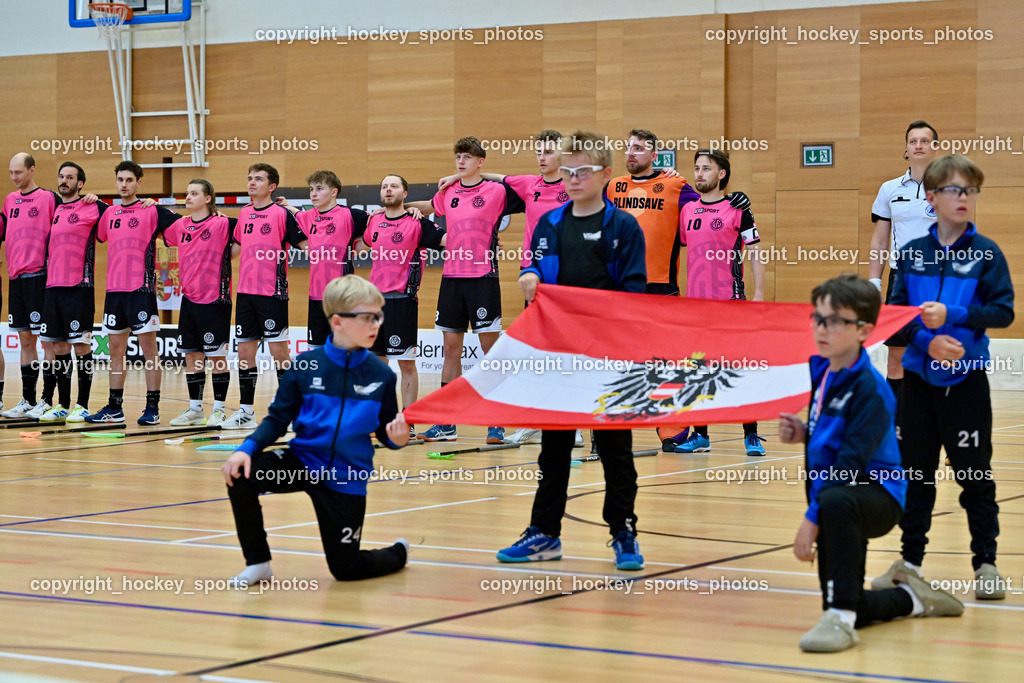 VSV Unihockey vs. Wiener Floorball Verein | Bundeshymne, Wiener Floorballverein, VSV Unihockey vs. Wiener Floorball Verein, VSV Unihockey vs. Wiener Floorball Verein am 18.05.2025 in Villach (Ballspielhalle St. Martin), Austria, (Photo by Bernd Stefan)