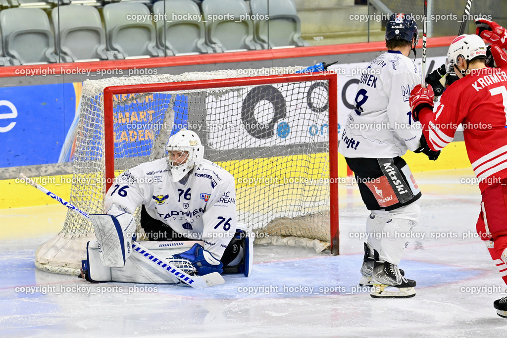 EC KAC Future Team vs. Die Adler Kitzbühl 7.10.2023 | #76 Schubert Thomas EC Kitzbühel, #18 Kuronen Jimi EC Kitzbühel, #71 Kramer Nico EC KAC FUTURE TEAM, EC KAC Future Team vs. Die Adler Kitzbühl 7.10.2023, EC KAC Future Team vs. Die Adler Kitzbühl am 07.10.2023 in Klagenfurt (Messehalle Klagenfurt), Austria, (Photo by Bernd Stefan)