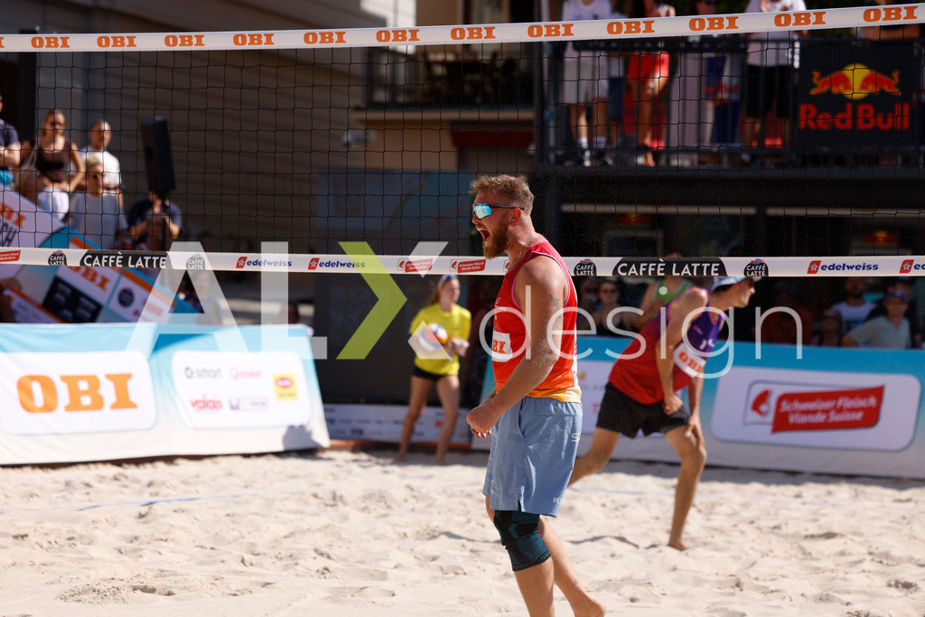Obi BeachTour 2026 - Basel | BASEL, SWITZERLAND - JULY 18: MORITZ KINDL (AUT) during the Obi BeachTour 2026 match between HAGENBUCH / HAUSSENER (SUI) and LEITNER / KINDL (AUT) at Barfüsserplatz on July 18, 2026 in Basel, Switzerland. - Realisiert mit Pictrs.com