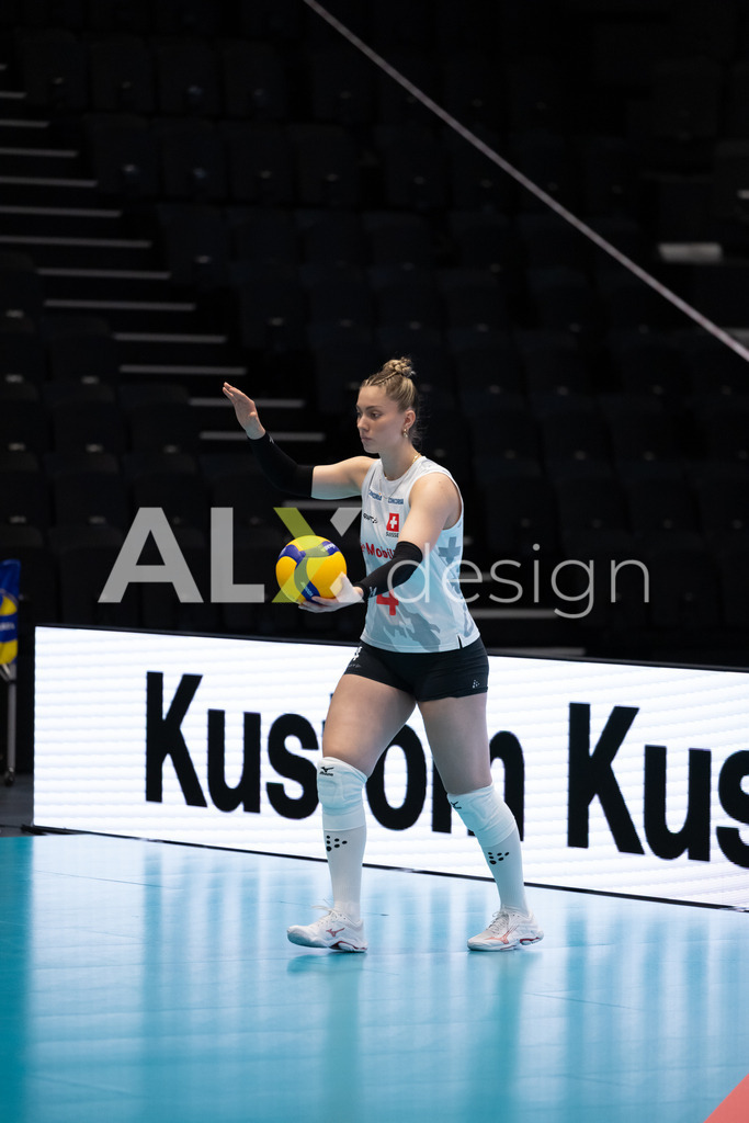 Georgia v Switzerland - CEV European League Women | KRIENS, SWITZERLAND - JUNE 12: LEANA ZUVIC of Switzerland serve during the CEV European League match between Georgia and Switzerland at Pilatus Arena on June 12, 2026 in Kriens, Switzerland. - Realisiert mit Pictrs.com