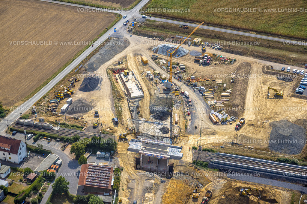 Hamm220810031Rhynern | Luftbild, geplanter Haltepunkt in Westtünnen, Baustelle am Südfeldweg und Von-Thünen-Straße für den künftigen Bahnhaltepunkt, Rhynern, Hamm, Ruhrgebiet, Nordrhein-Westfalen, Deutschland