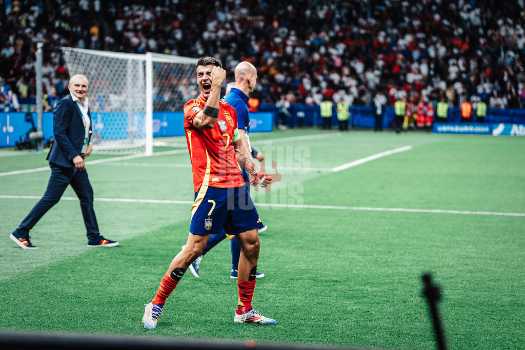 Fußball | Herren | UEFA-Fußball-Europameisterschaft 2024 | Finale | Spanien vs. England | 14.07.2024 | Alvaro Morata (#7, Spanien) jubelt nach dem Siegåç