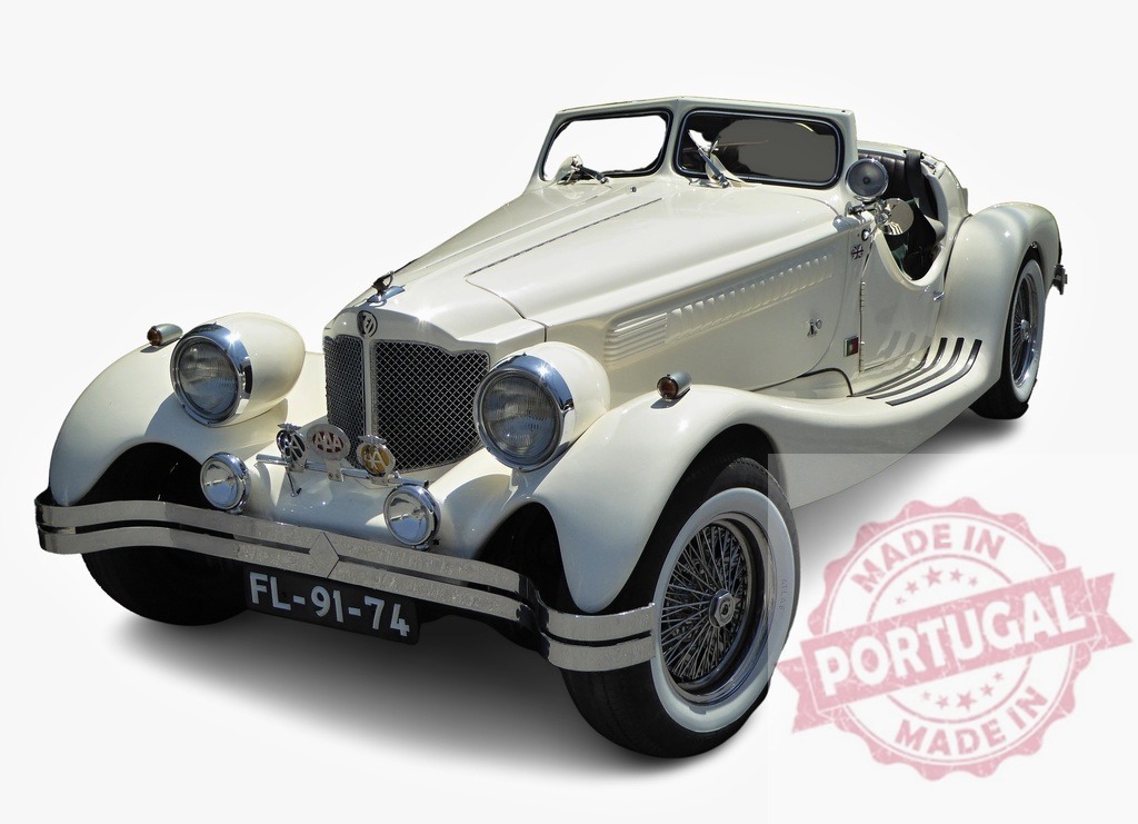 Luxurious white vintage convertible car parked on white background | Stylish white convertible vintage car parked on a white background, evoking elegance and timeless automotive design - Realized with Pictrs.com