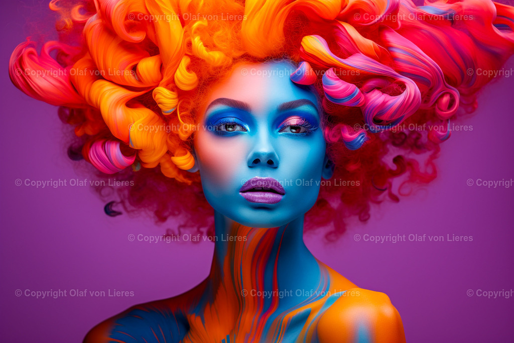 farbenfrohes Wandbild Frau | Frauengesicht mit bunten Haaren