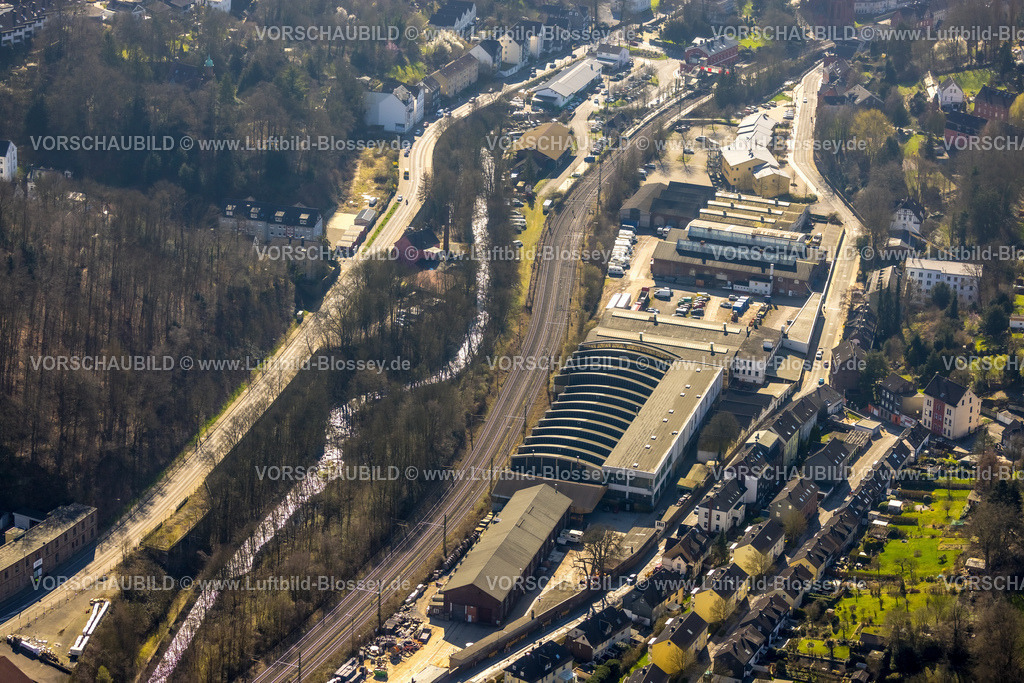 Velbert240301346Langenberg | Luftbild, Gewerbegebiet Vosskuhlstraße, DS-Papier GmbH Hygieneartikel-Großhändler, Bahnlinie und Bonsfelder Straße, Oberbonsfeld, Velbert, Ruhrgebiet, Nordrhein-Westfalen, Deutschland