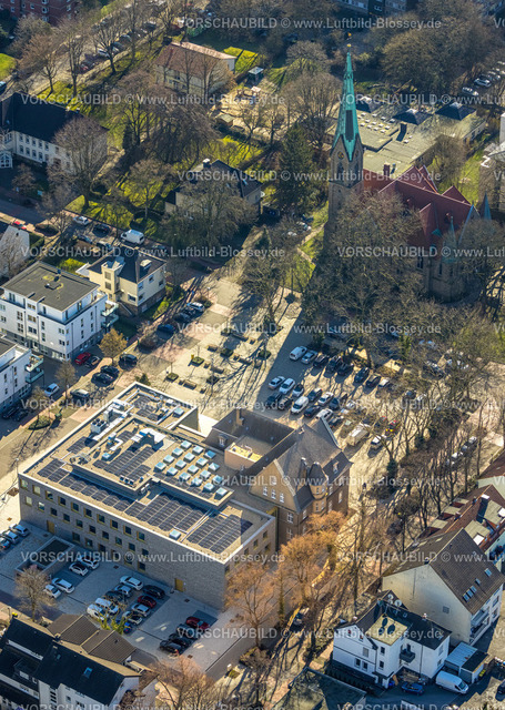 Holzwickede230213582 | Luftbild, Rathaus mit Neubau, evang. Kirche Am Markt, Marktplatz, Holzwickede, Ruhrgebiet, Nordrhein-Westfalen, Deutschland